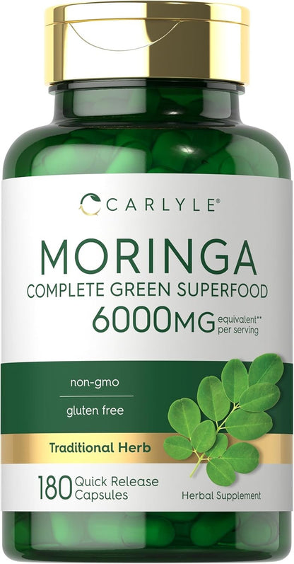 Moringa Oleifera Capsules 6000 Mg | 180 Count | Green Superfood | by Carlyle